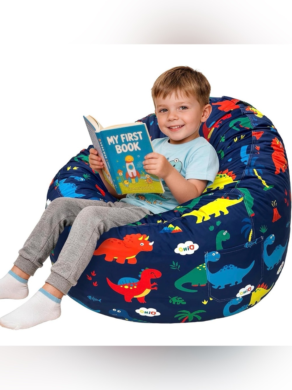 Kids Dino Pattern Bean Bag Chair - Navy Blue